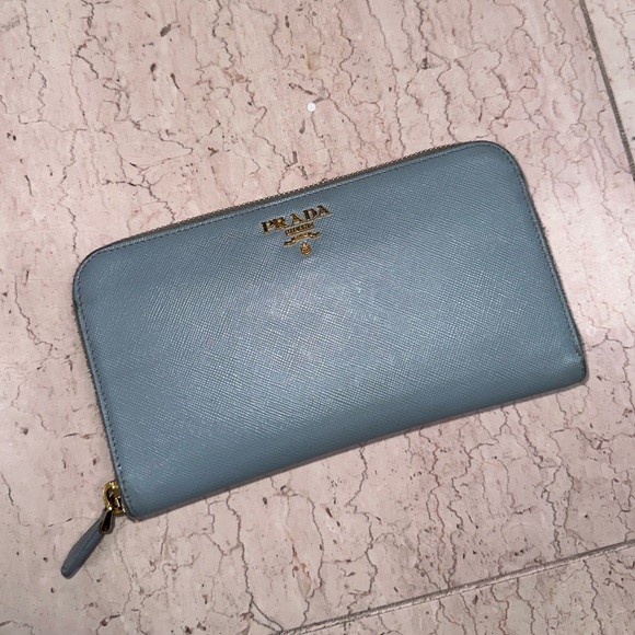 Prada Classic Baby Blue Saffiano Leather Zip Around Wallet - Picture 5 of 12